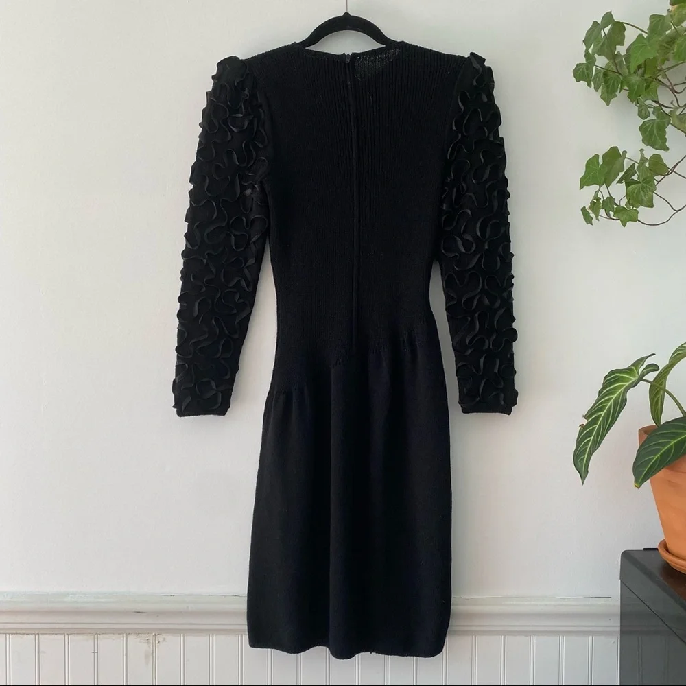 Saks Fifth Avenue Pat Sandler for Wellmore Black Vintage Knit Dress Puff Sleeves - Picture 6 of 6